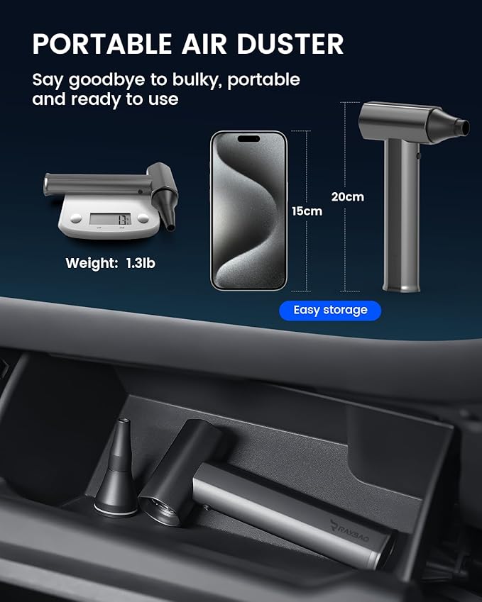 Compressed-Air-Duster-Mini-Blower-Turbo Fan, 130000RPM Electric air Duster, Metal Body Brushless 4 Gear High Speed, Cordless Jet Dry Blower for Computer Keyboard, Car, Home, Dust Removal