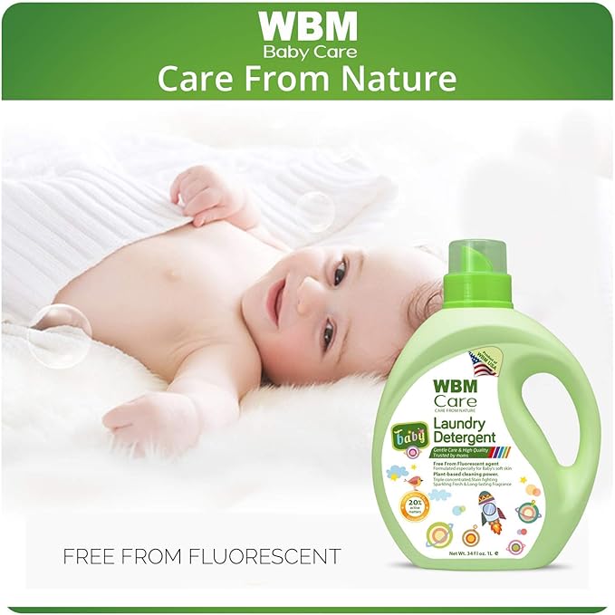 WBM Plant-Based Laundry Detergent Liquid – 34 fl oz, 50 loads total. Eco-friendly formula for powerful cleaning, gentle on fabrics, and safe for the environment