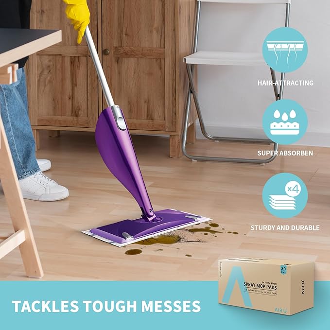 AIR U+ Disposable Mop Pad Refills for Swiffer Wet Jet Mops, Thickned and Absorbent Wet Pads Refill, 30 Count