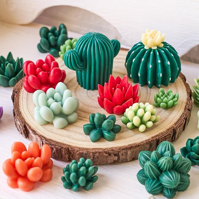 Succulent Wax Molds for Candle Making 10 Pack 3D Cacti Silicone Candle Mold Handmade Cactus Flower Plant Decorate Cement Resin Casting Soap Ornament Craft Mold Chocolate Cake Fondant Moulds Home Decor