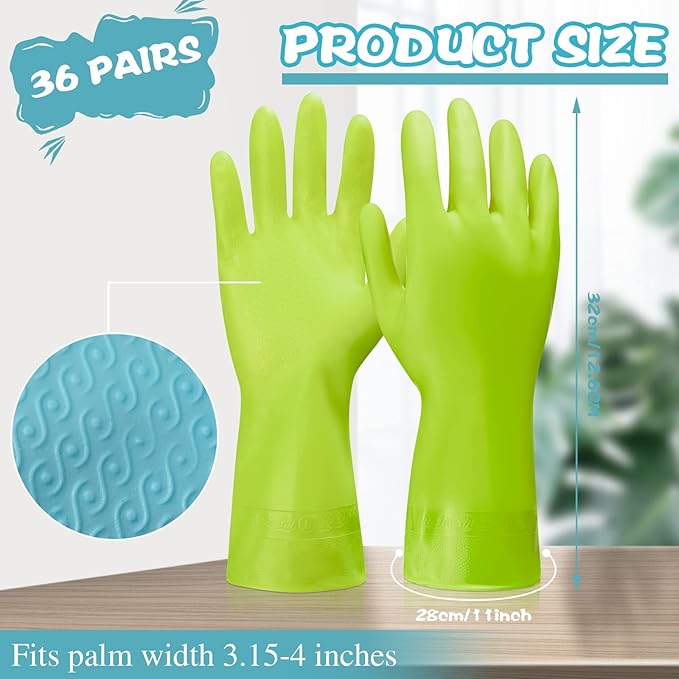 36 Pair Reusable Household Gloves Long Rubber Dishwashing Gloves Kitchen Cleaning for Dishes Clean Gardening