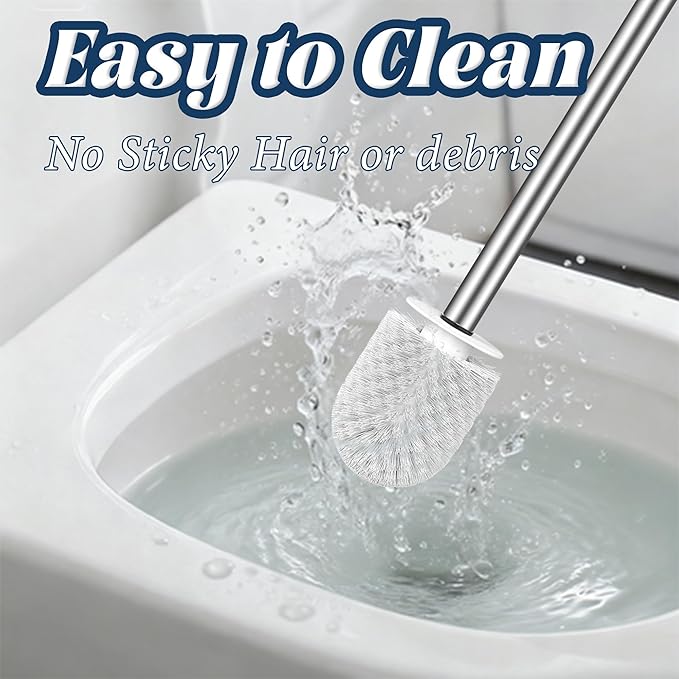 Toilet Brush 3 Pack, Toilet Brush and Holder Set, Long Handle Stainless Steel, Drip-Proof, for Bathroom Toilet Deep Cleaning -White
