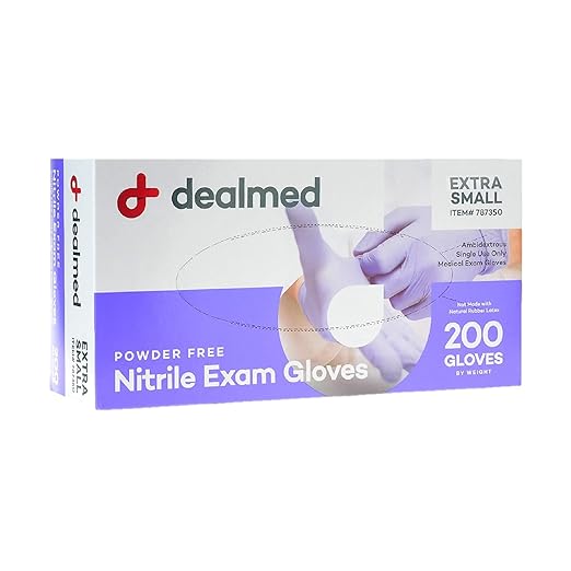 Dealmed Medical Exam Gloves – 200 Count XS Nitrile Gloves, Disposable Non-Irritating Latex Free, Multi-Purpose Use for a First Aid Kit and Medical Facilities