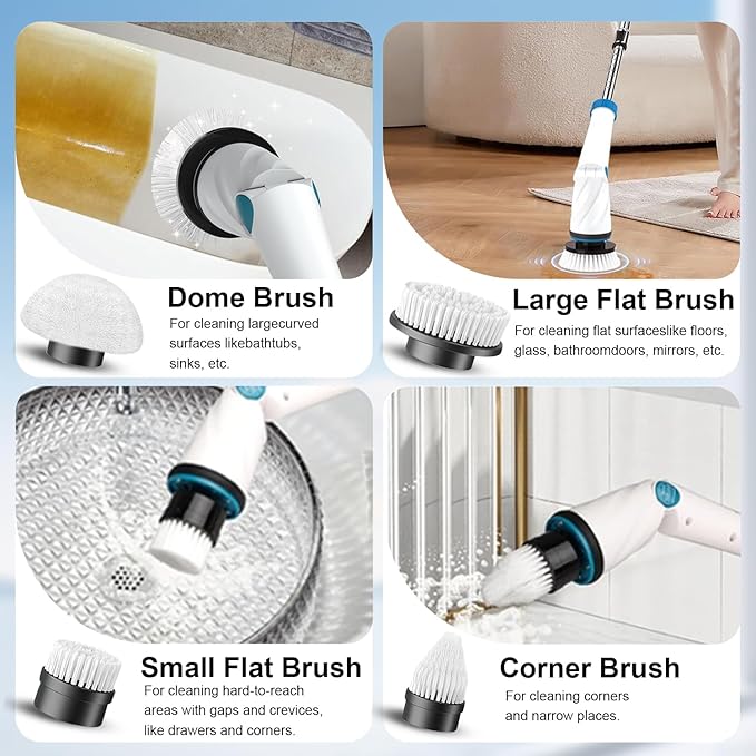 Electric Spin Scrubber Replaceable Brush Heads Set, 4 Pack Cordless Spin Scrubber Brush Heads for Household Cleaning Brushes/Bathroom/Floor/Tile/Car