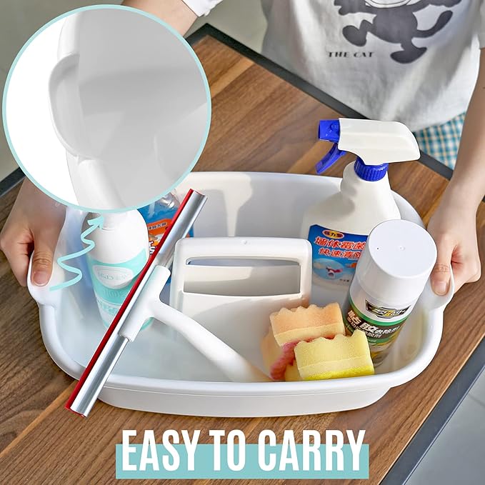 Cleaning Supplies Caddy, Household Tool Organizer with Handle, Portable Plastic Bucket for Shower Essentials Storage, White