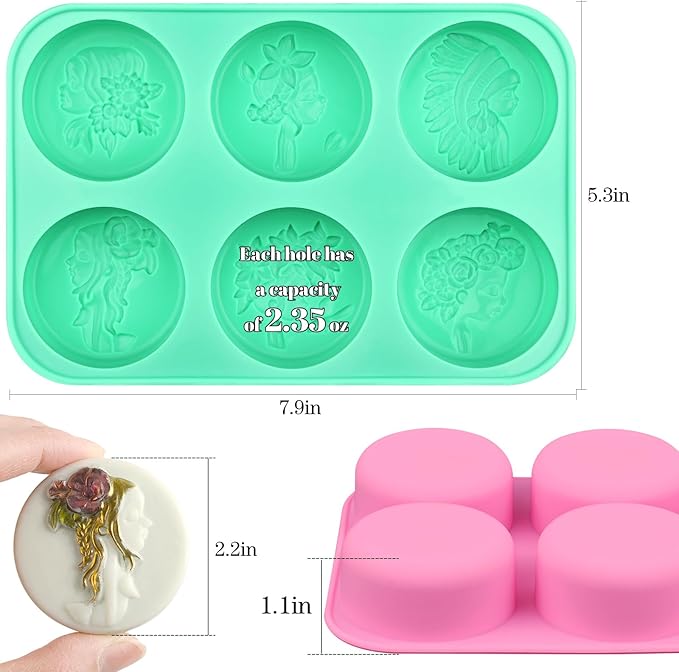 Moukiween Round Silicone Soap Molds, 2PCS Girls Cylinder Silicone Molds for Handmade Soap, Candle, DIY Resin