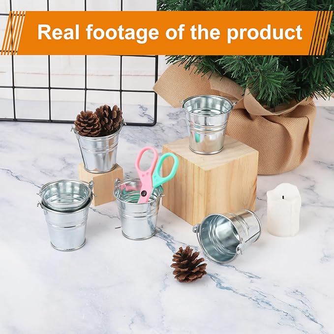 50 Pack 2.1 Inch Mini Metal Buckets with Handle, Galvanized Mini Tin Buckets, Small Iron Bucket, Mini Metal Pail for DIY Project, Holiday, Party, Home Decoration