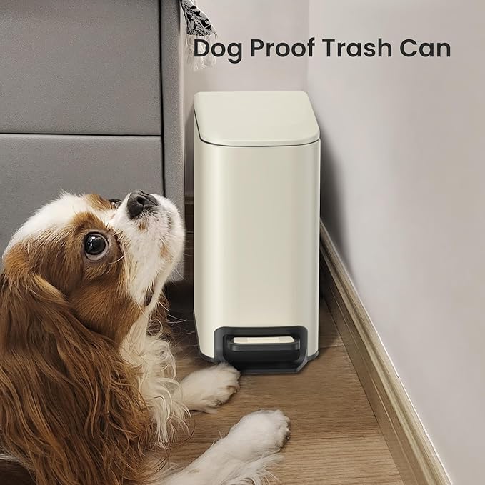 Cesun Small Bathroom Trash Can with Lid Soft Close, Step Pedal, 6 Liter / 1.6 Gallon Stainless Steel Garbage Can with Removable Inner Bucket, Anti-Fingerprint Finish (Creamy White)