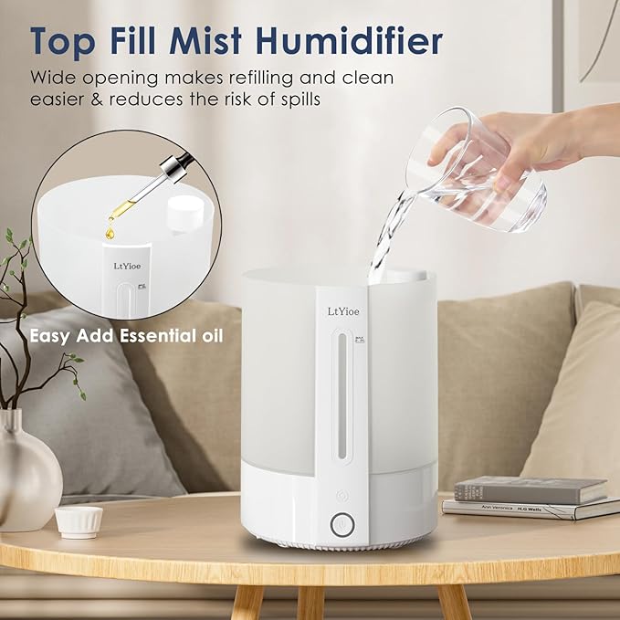 Top Fill Humidifiers for Bedroom, 8-Colorful Lights, 2.5L Tank, Easy Fill&Clean, Ultra-Quiet Cool Mist with Essential Oil Diffuser, Touch Buttons, 3 Mist Modes, Auto Off, for Office, Home,16H.