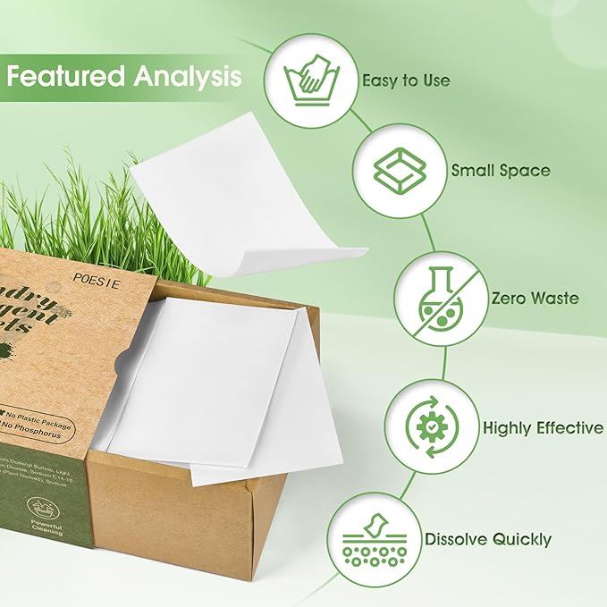 Poesie Laundry Detergent Sheets Original（Rainy Glass） Scent 160 Count Camping Hiking RV Trip Liquidless Clothes Laundry Detergent Strips for Travel Hotel Sink Dorm Home Outdoor