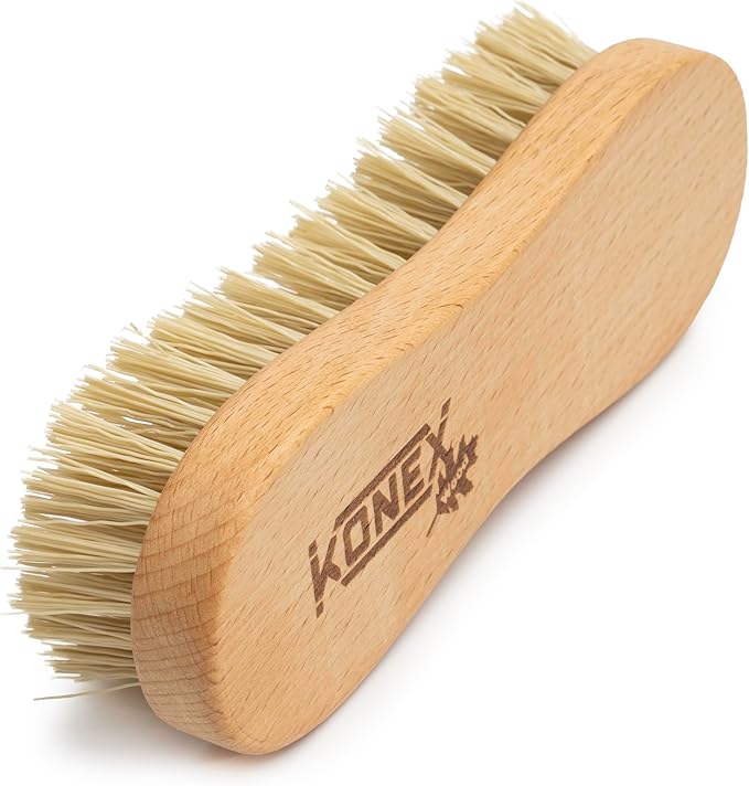 KONEX Nylon Fiber Economy Utility Cleaning Hand Brush | Heavy Duty Hand-Held Scrub Brush Stiff Bristles | Wooden Body, Ideal Scrub Brushes for Cleaning (Peanut Shaped)