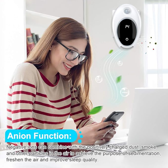 Plug in Air Purifier with Motion Sensor Light for Home, Odor Eliminator Mini Ozone Air Freshener Ionizer Deodorizer to Remove Smell from Pets Smoke Toilet for House Bathroom Kitchen Bedroom Office