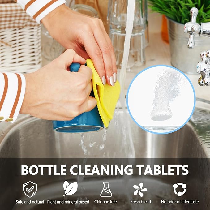 96Pack Water Bottle Cleaning Tablets, Bottle Bright Clean Stainless Steel, Thermos, Tumbler, Insulated and Reusable Water Bottles,Removes Stubborn Stains and Odors