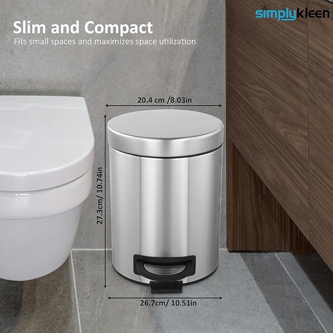 Trash Can with Lid 2PC - 5Liter/1.3 Gallon Stainless Steel Trash Can with Odor Protection Kitchen Garbage cans with Soft-Close Foot Pedal for Bathroom Home Office(2pc)