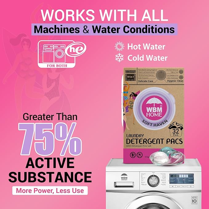 WBM Laundry Pods, 32 Count | Specially Designed for Undergarments With Soft Heaven Fragrance | Laundry Detergent Pods Formulated With Plant-Based Formula and Gentle Stain Remover