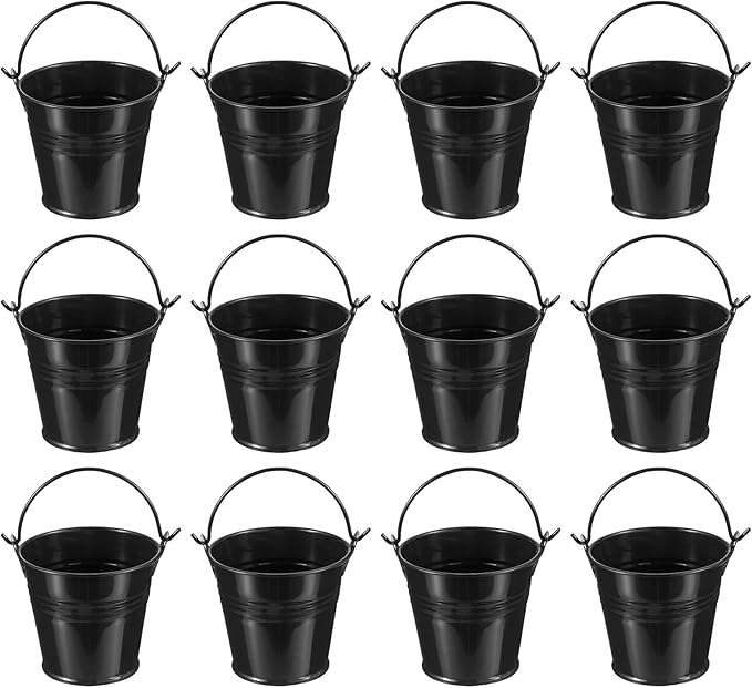 PATIKIL 2.7"x2.3" Small Metal Buckets with Handle, 12 Pcs Mini Galvanized Bucket Colorful Easter Buckets for Crafts Party Favors Decoration, Black