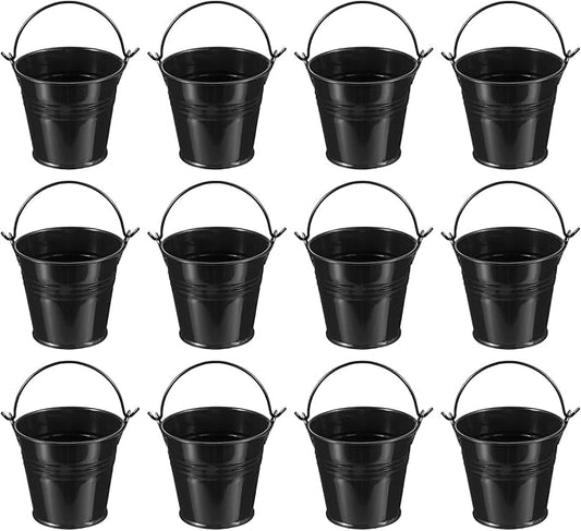 PATIKIL 2.7"x2.3" Small Metal Buckets with Handle, 12 Pcs Mini Galvanized Bucket Colorful Easter Buckets for Crafts Party Favors Decoration, Black