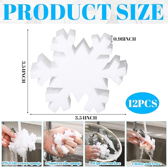 Tioncy 12 Pack Christmas Snowflake Sponges Bulk Dual Sided Scrubber Christmas Kitchen Sponges Dishwashing Non Scratch for Kitchen Accessories Dish Scouring