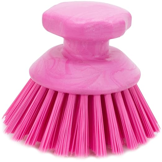 SPARTA 42395EC26 Plastic Scrubber Brush, Round Brush, Dish Scrub Brush With Color Coded For Cleaning, Kitchen, Bathroom, Bathtub, Dishes, Sink, 5 X 5 X 4 Inches, Pink, (Pack of 6)