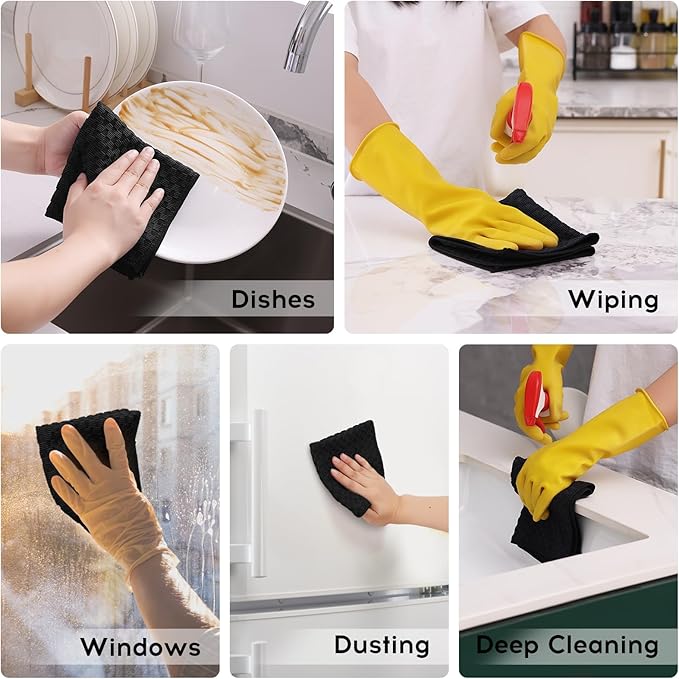 Kitinjoy Microfiber Cleaning Cloth, 12 Pack Soft and No Lint Microfiber Towels Cleaning Supplies, Absorbent Fast Drying Cleaning Rags for Housekeeping, Kitchen, Window, 12 x12 Inches, Black