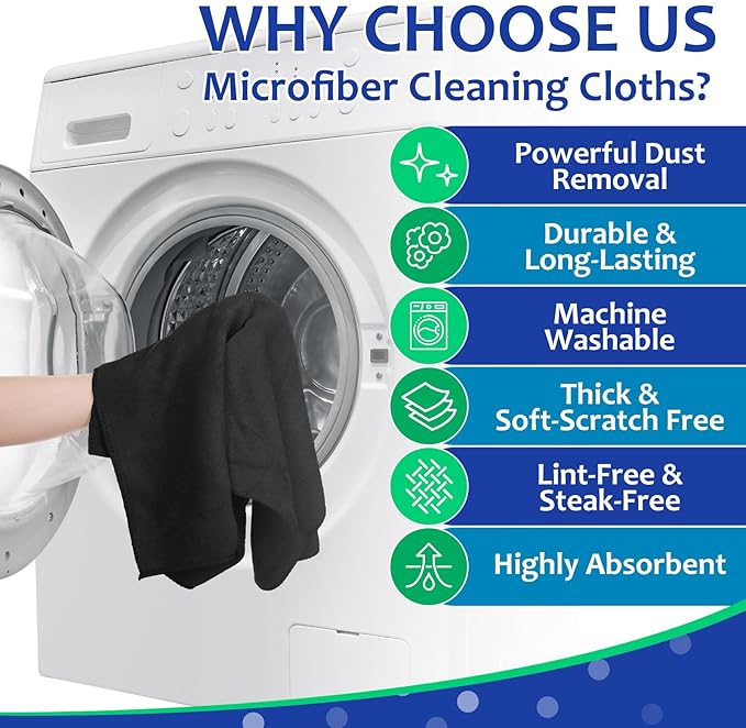 Newwiee 3 Pcs Extra Large Microfiber Cleaning Cloth 30" x 20" Washable Reusable Microfiber Towel Streak Free Lint Free Cloth for Cleaning Home Glass Office Window Bathrooms (Black)