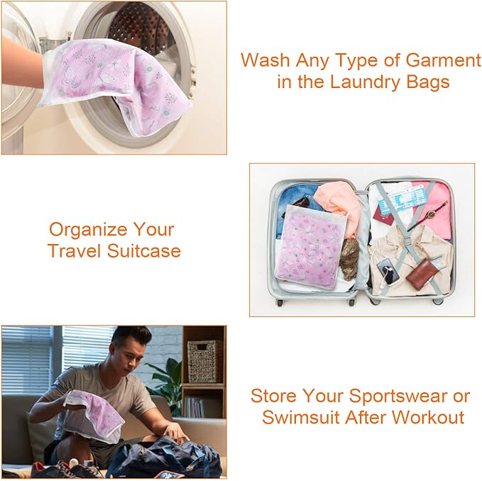 Reusable Mesh Laundry Bags, Delicates Garment Washing Bags for Travel/College, Durable Zipper Closure (2 Large 1 Medium)