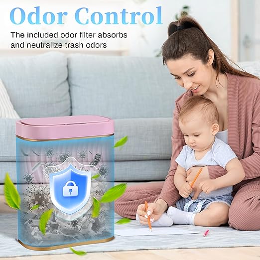 Pink Bathroom Trash can with Automatic Touchless Lid, 2.6 Gallon Motion Sensor Small Garbage Can, Slim Waterproof Smart Trash Bin for Bedroom, Office, Living Room