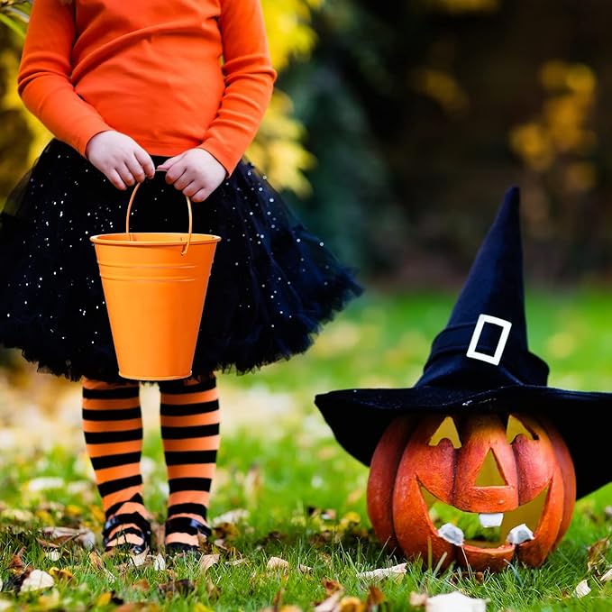 Sadnyy 6 Pack Galvanized Bucket, 5" Metal Bucket with Handles, Metal Buckets and Pails, Kids Party Supplies, Toy Container Table Centerpiece Decoration(Orange)