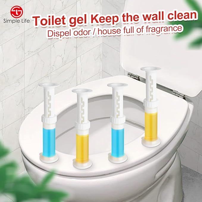 Simple Life Toilet Bowl Cleaner Gel | Fresh Flower Toilet Gel Stamp | Stops Limescale and Stains with Air Freshening Scent | Deodorizing Clean | 64 Stamps, Blue & Yellow