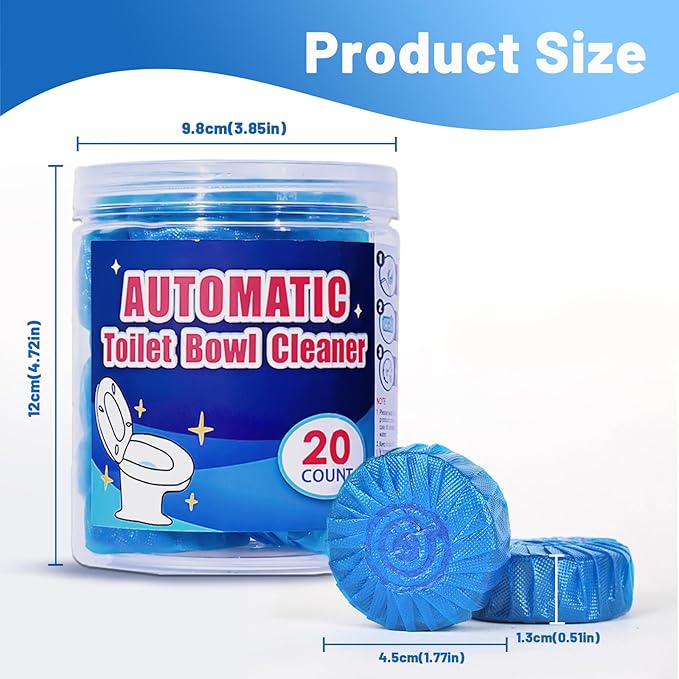 Bathroom Toilet Tank Cleaner, Toilet Cleaning Tablets Fast-Dissolving, Automatic Toilet Bowl Cleaner Tablets, Blue, 20 Count, Toilet Bowl Cleaner Tablet