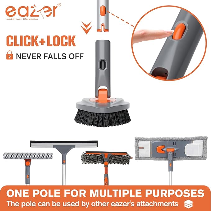 Eazer 4-in-1 Long-Handled Tub Scrubber-Versatile Bathroom Cleaning Brush with Shower Scrubber-Ideal Shower Cleaner Brush for Efficient Cleaning-Long Handle Scrub Brush for Shower, Tub, and Bathroom