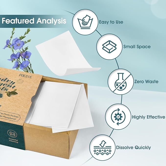 Poesie Laundry Detergent Sheets Fresh Linen Scent 3 Pack 480 Strips Plastic Free Fast Dissolve Washing for All Washing Machine Traveling Dorm Life Save Space