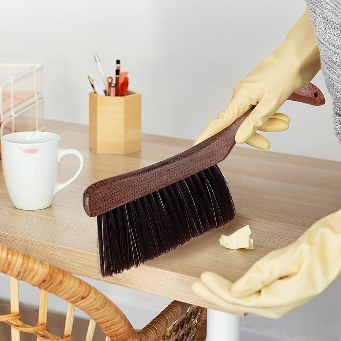 3 Pcs Wooden Hand Broom Set Counter Duster Dusting Bench Brushes Long Soft Bristles Handle Detail Brushes for Fireplace Car Home Bed Sofa Clothes Workshop Woodworking Hearth Rug Cleaning(3 Pcs A)