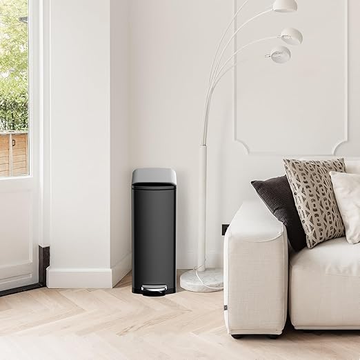 30 L Kitchen Step Trash Can, 8 Gallon Narrow Stainless Steel Waste Bin with Soft-Close Lid, Rectangle Rubbish Bin with Removable Inner Bucket for Bathroom, Dining Room, Living Room