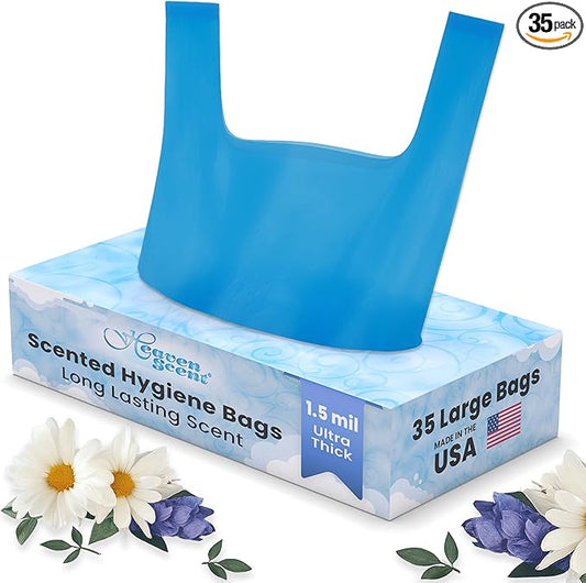 Heaven Scent Hygiene Bags 1.5MIL ULTRA-THICK Discreet Waste Disposal | Made in the USA | Mild Baby Powder Scented Trash Bags for Adult Briefs & Feminine Products - Large, 35 Bags