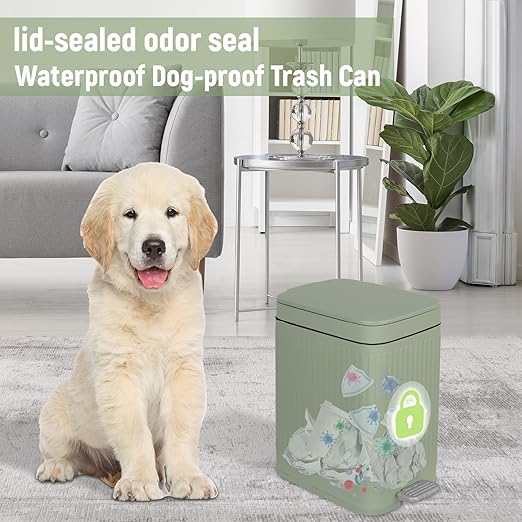 rejomiik Small Bathroom Trash Can with Lid 1.9 Gallon Step Trash Can Slim Garbage Can with Soft-Close Waste Bin for Bathroom, Bedroom, Office, Dorm, RV, Sage Green