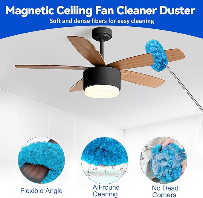 Dusters for Cleaning, Duster with Extension Pole 7 in 1 Kit, Ceiling Fan Cleaner Duster Cobweb Duster, Long Dusters for High Ceilings, Microfiber Dusters for Ceiling Fan, Blinds and Furniture