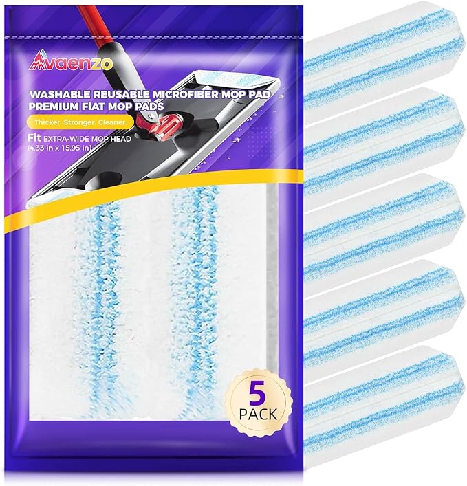 Microfiber Mop Pad Refills-5 Pack Washable Reusable Pads, Fits H2PRO Flat Mop