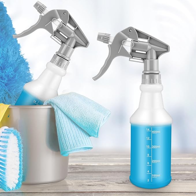 Eccliy 20 Pack 16oz Empty Spray Bottles, Leakproof Cleaning Bottles with Measurement and Adjustable Nozzle for Housekeeping, Commercial Use(Cylinder,Gray Spray Head)