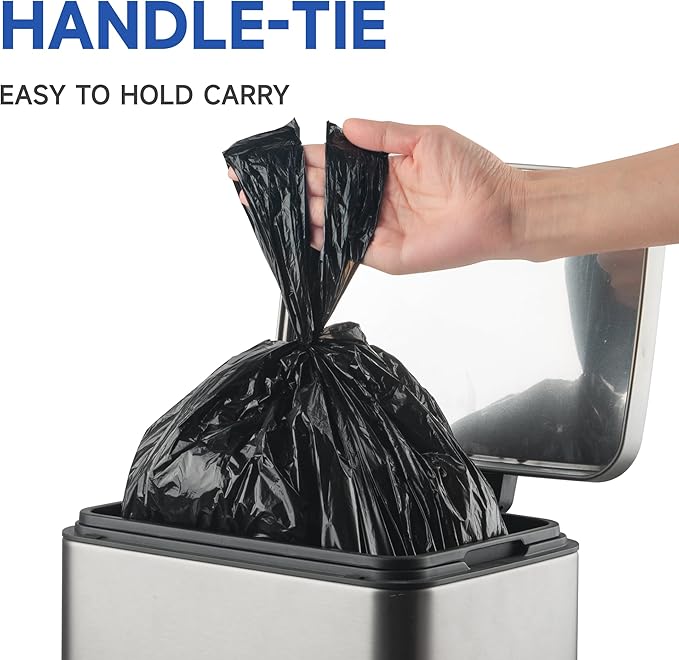 Small Trash Bags with Handles 2.6 Gallon 200 Count Black - Ocean Plastic Upcycling - Plastic Garbage Bags, Can Bin & Waste Basket Liner for Kitchen, Bathroom, Office and Pets