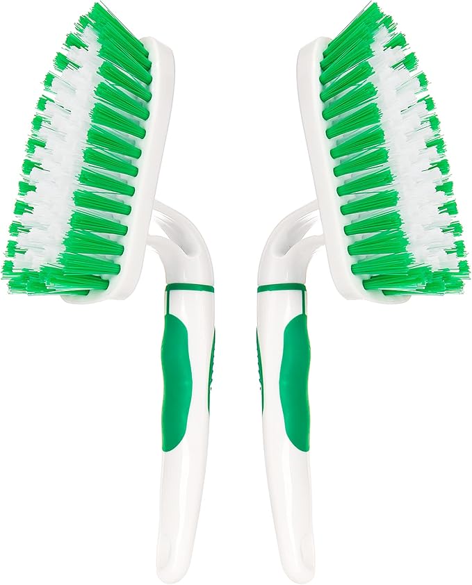 2-Pack Scrub Brush for Cleaning with Long Handle,Medium Firm Brush Bathroom Cleaning Supplies and Bathtub Cleaner and Shower Cleaning Brush,Multi-Scene Use for Kitchen or Carpet Brush,White&Green
