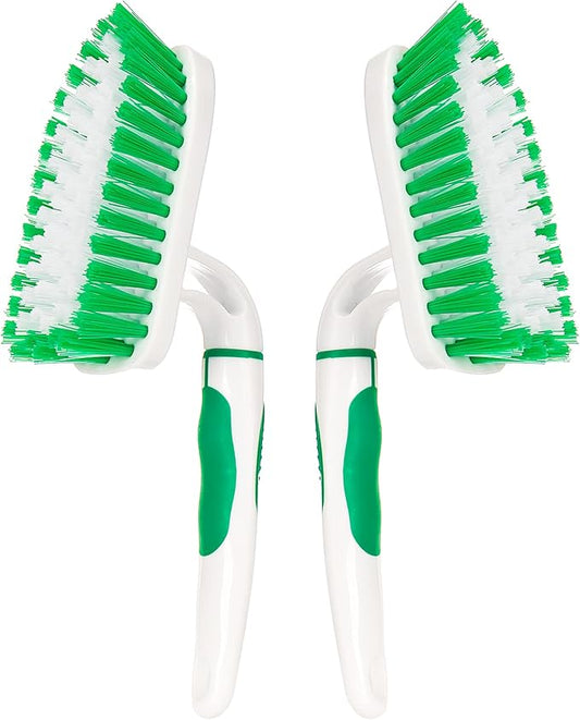 2-Pack Scrub Brush for Cleaning with Long Handle,Medium Firm Brush Bathroom Cleaning Supplies and Bathtub Cleaner and Shower Cleaning Brush,Multi-Scene Use for Kitchen or Carpet Brush,White&Green
