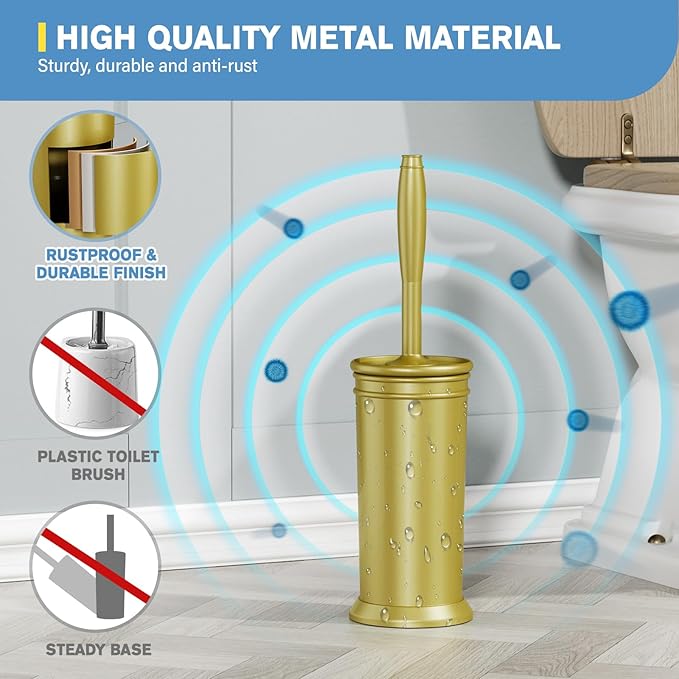 UPTRONIC Toilet Brush, Aluminum Alloy Toilet Brush and Holder Set with Extra Long Handle Durable Bristles Toilet Bowl Brush and Covered Holder for Toilet Scrubber for Bathroom Cleaning