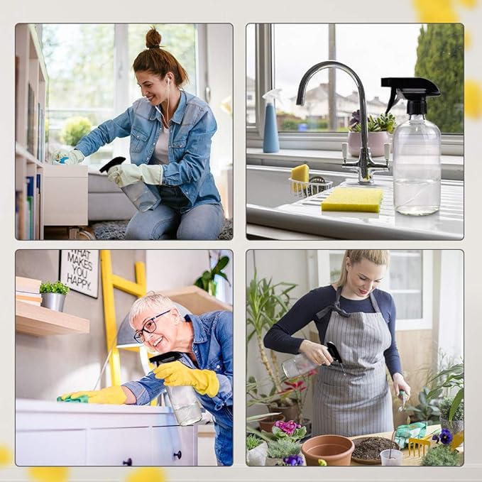 Glass Spray Bottles, 16oz*2+4oz*2+2oz*4 Refillable Containers, Empty Boston Round Bottles with Adjustable Nozzle for Cleaning, Gardening, Aromatherapy, Pets, Plant, Hair - Clear