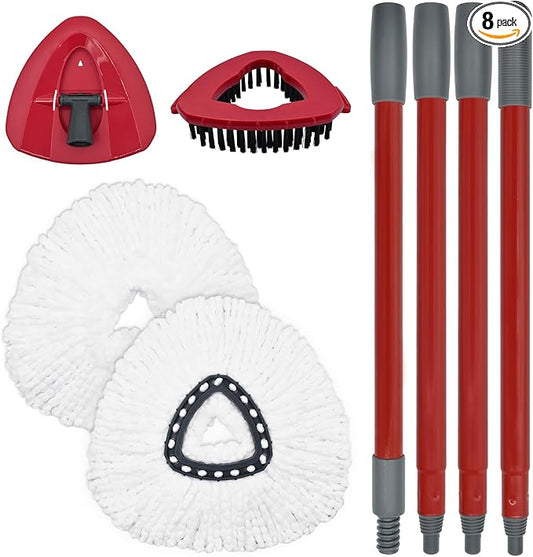 Mop Replace Head Mop Handle for O Cedar Mop, Mop Replacement for Ocedar Spin Mop Includes 2 Mop Heads Replacements 4-Section Mop Handle 1 Mop Base 1 Scrubber Mop Head for O-Cedar Spin Mop