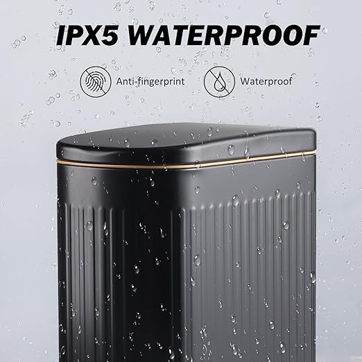 Slim Bathroom Trash Can with Lid Stainless Steel Garbage Can Soft Close Step Trash Bin with Removable Inner Bucket for Bedroom, Office, Kitchen (Matt Black, 3.5 Gallons)