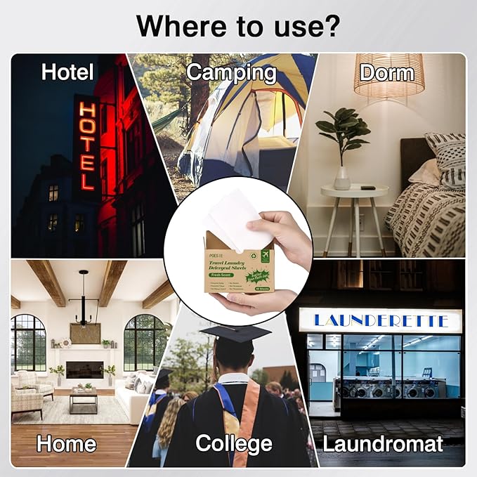 Poesie Travel Liquidless Laundry Detergent Sheets Portable Laundry Strips Travel Dorm Home Fresh Scent 3 Box Total 120 Sheets