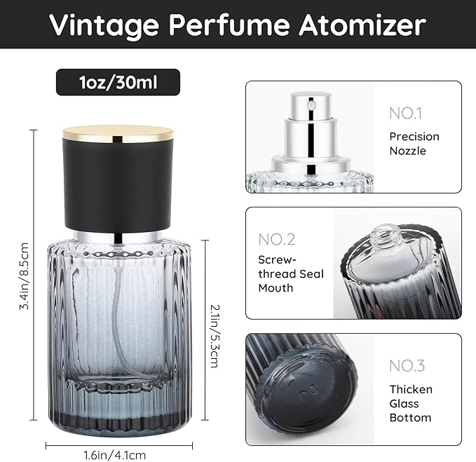 Segbeauty 1oz Glass Perfume Atomizer Empty, 1pcs Black Mini Travel Perfume Bottle Refillable, 1pcs Green 30ml Fine Mist Travel Cologne Atomizer Sprayer, Small Cologne Spray Bottle with Refill Tool Kit