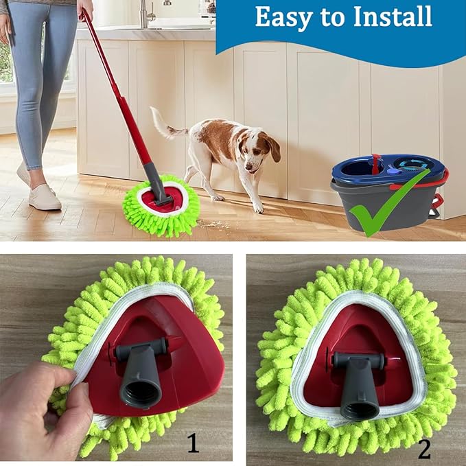 Mop Heads Replacements Compatible with Ocedar RinseClean 2-Tank System 3 Pack Spin Mops Refill Microfiber Chenille for O Cedar Dry Wet Cleaning All Hard-surfaced Floors Machine Washable