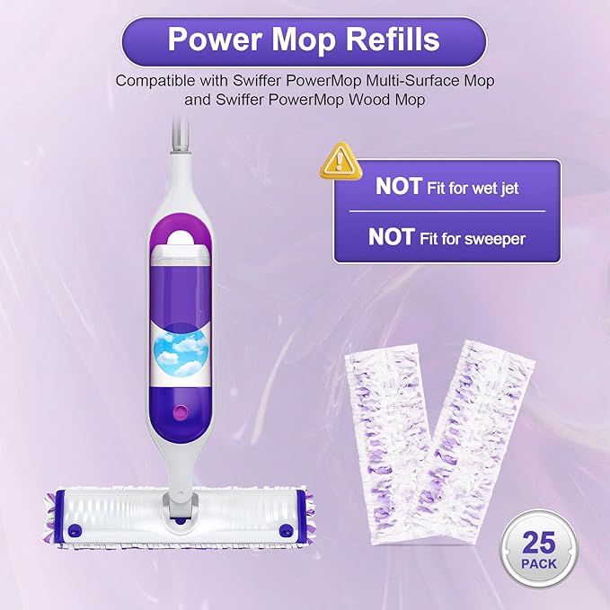 25 Count Disposable for Swiffer Power Mop Pads, 5X Cleaning Power Mop Refills, Replacement Floor Cleaning Refills, Non-Washable & Unscented for Floor Surface Cleaning